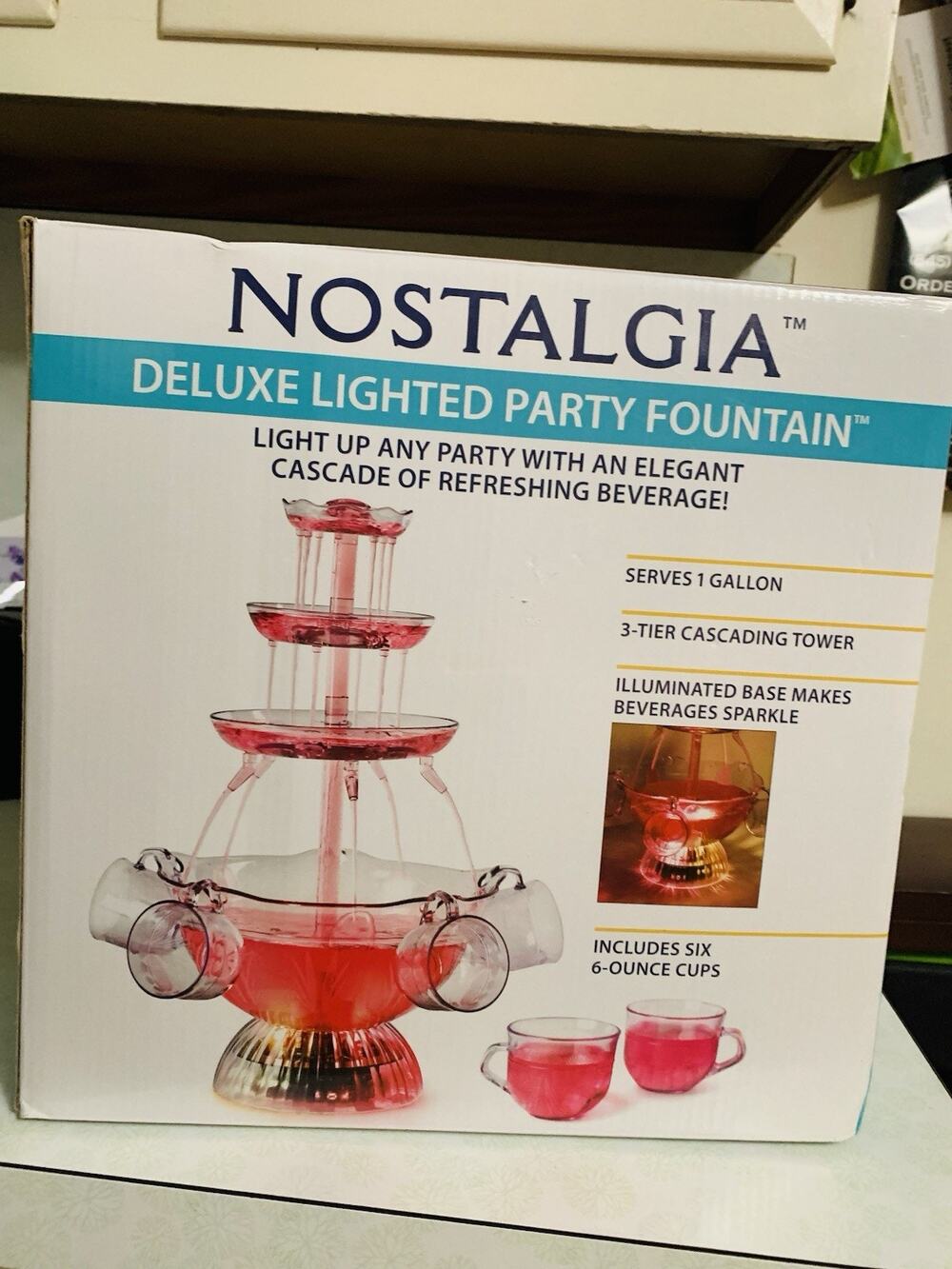 Nostalgia 3 Tier Deluxe Lighted Party Fountain Punch Bowl Tested